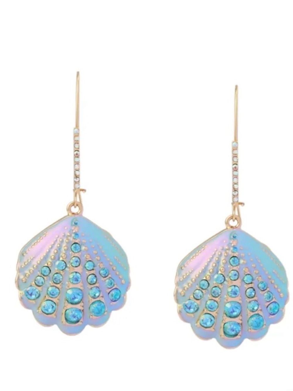 Betsey Johnson Gold-Tone Iridescent Blue Shell Drop Earrings